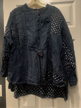 Magnolia Pearl Women's Blue Polka Dot shirt